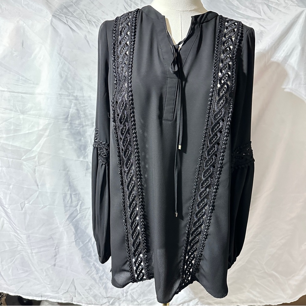 Wallis Black Embroidered Boho Tunic Blouse Long Sleeve Women’s UK 10 / US 6